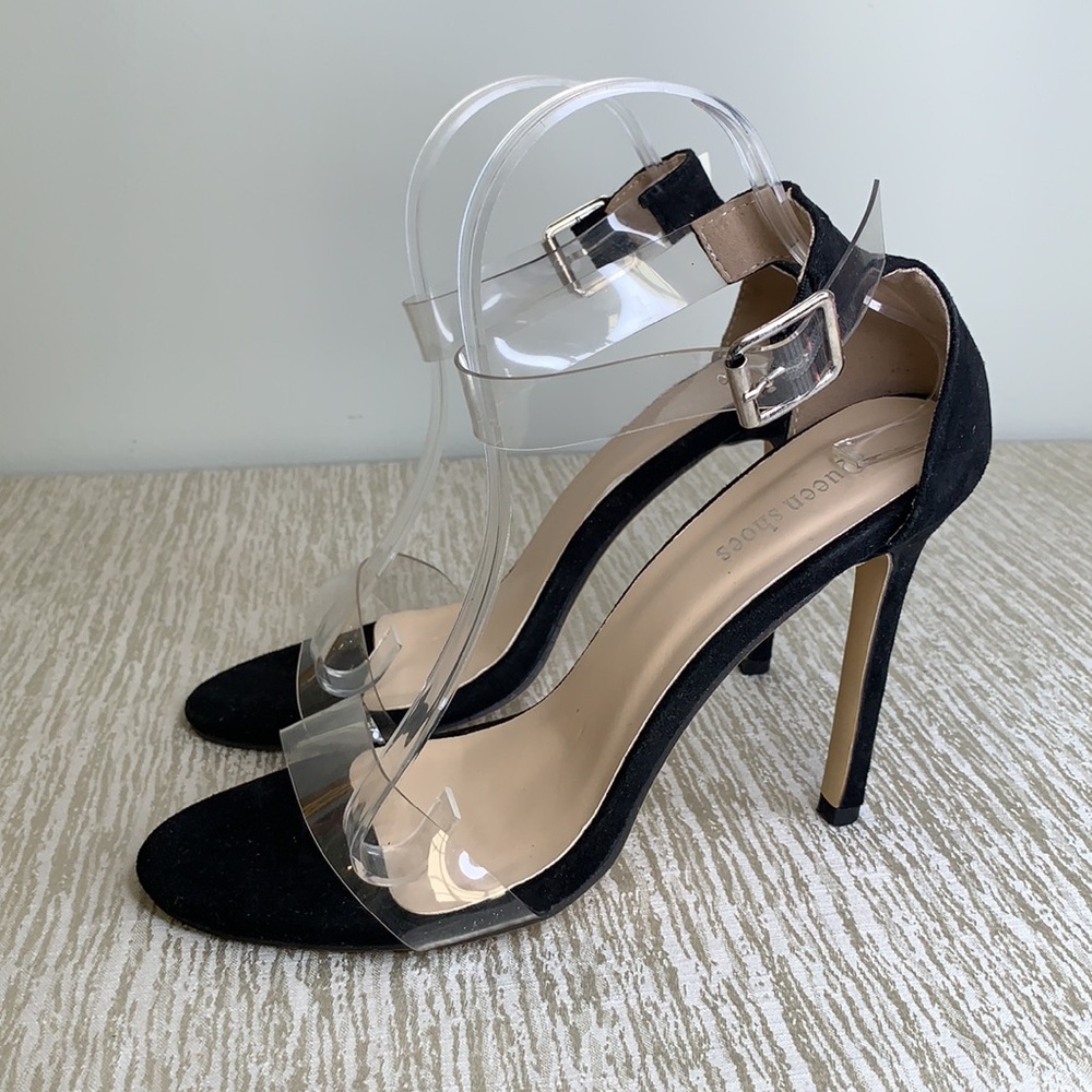 QUEEN SHOES BLACK CLEAR HEELS SIZE 12 - Picture 5 of 10